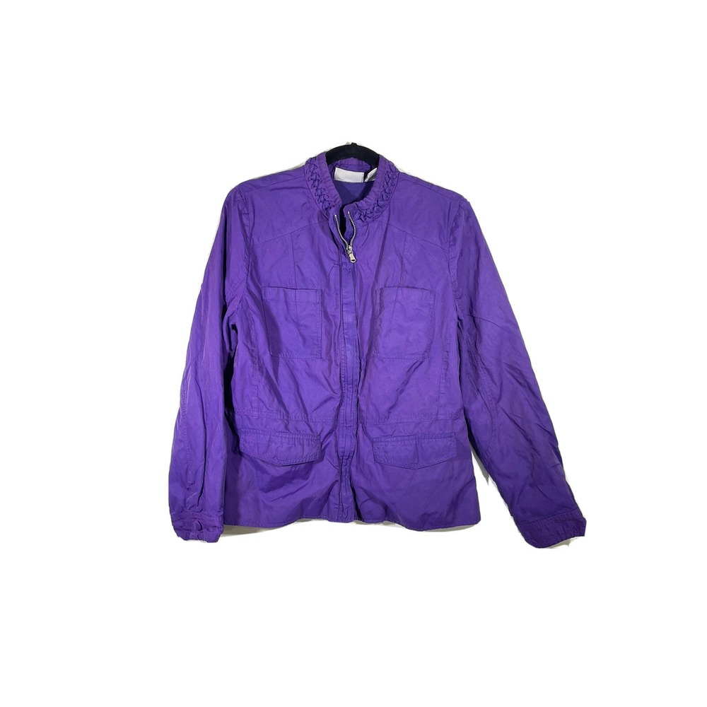 CHICOS Purple Full Zip Jacket Braided Detail Neck 4 Pockets Sz 2 Chico's‎